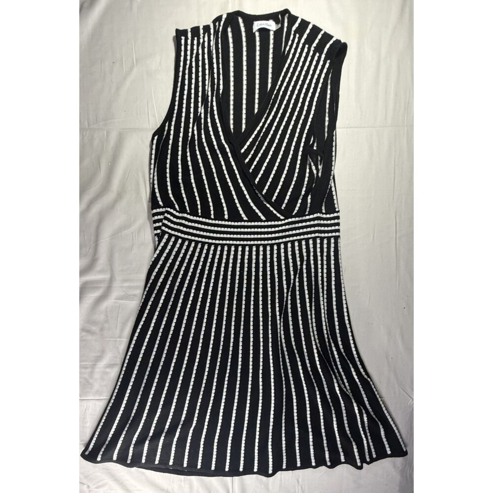 Calvin Klein Women's Black White Striped Fit and Flare Dress Size XL